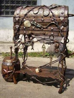 Большой уличный кованый мангал в форме сундука Большой уличный кованый мангал в форме сундука художественная ковка